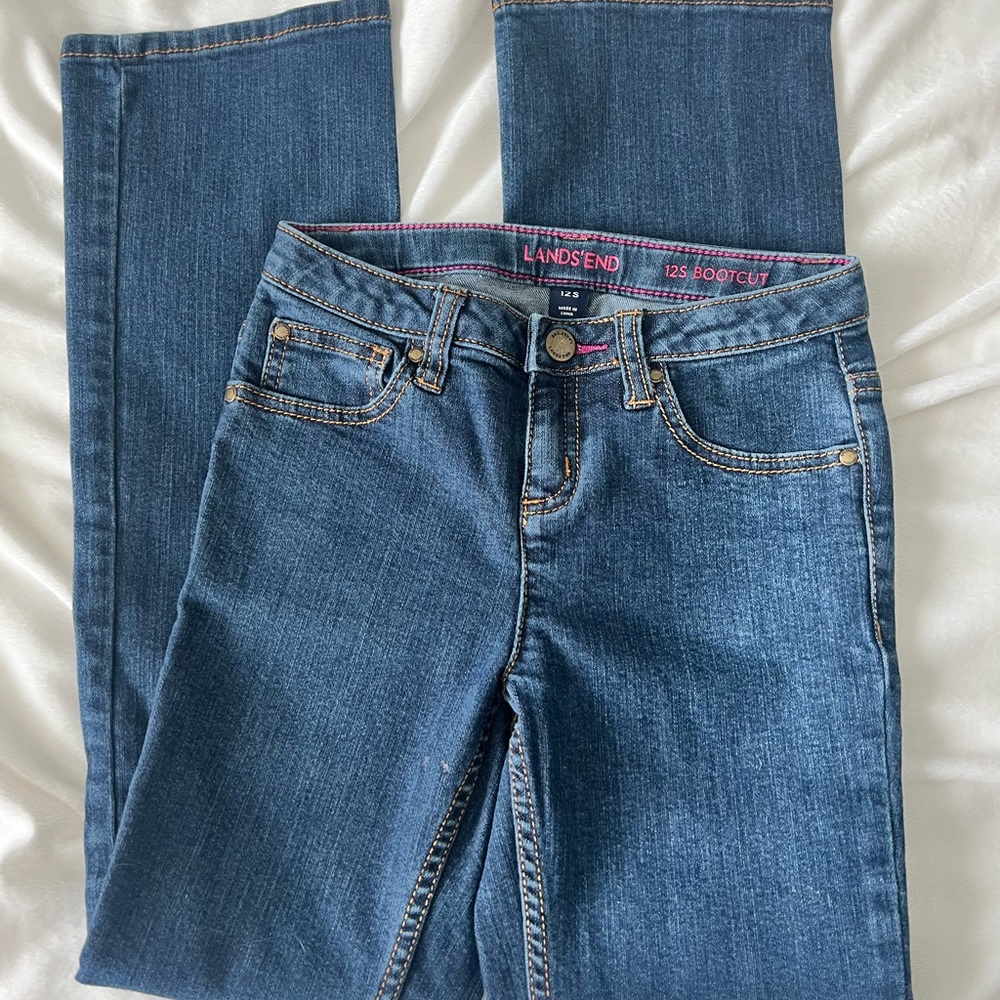 Lands’End girls bootcut dark jeans
